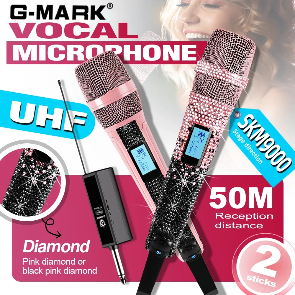 Rechargeable Wireless Mic Lithium Battery - Pink UHF Wireless Microphone Rechargeable Rhinestone