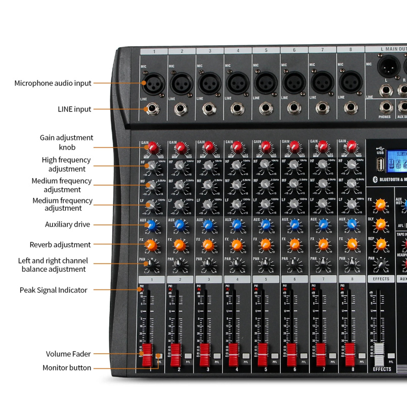 8 Channel USB Bluetooth Audio  - огляд і ціна Karaoke Amplifier Mixer Bluetooth