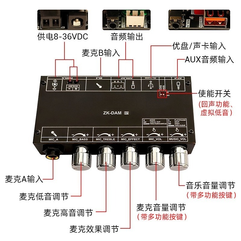 DAM H1 Karaoke Audio Pre‑ampli - огляд і ціна Karaoke Amplifier Mixer Bluetooth